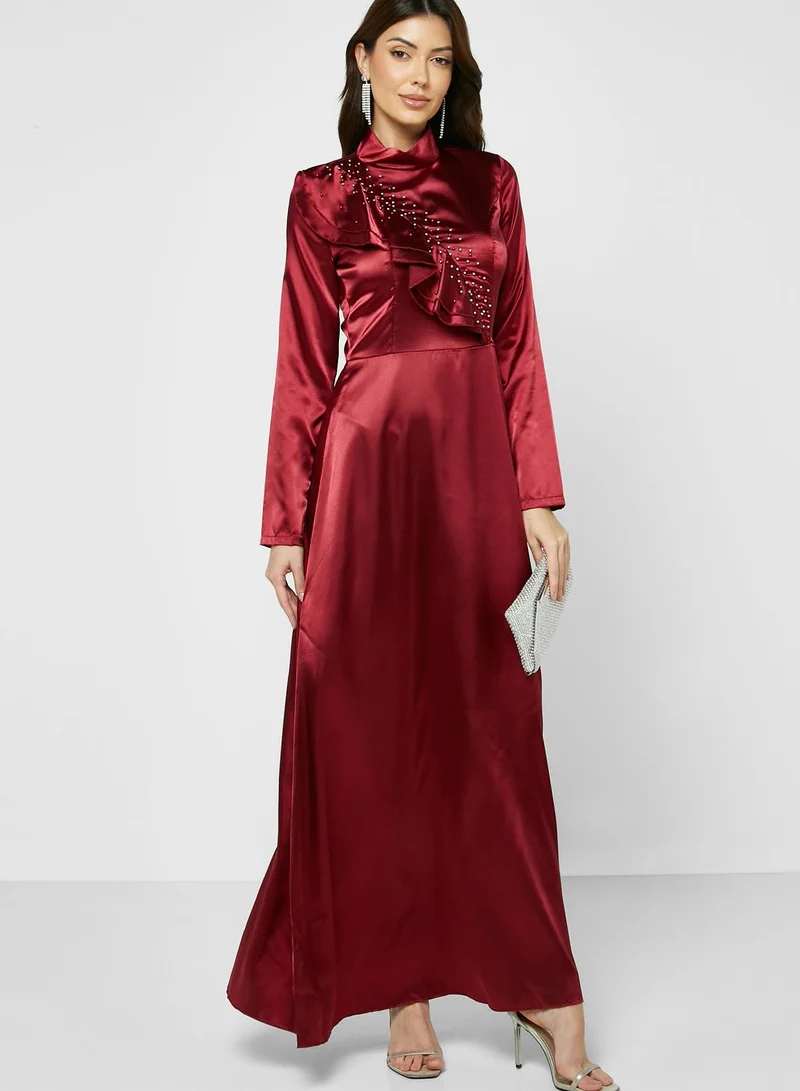 Khizana Embellished Satin Dress