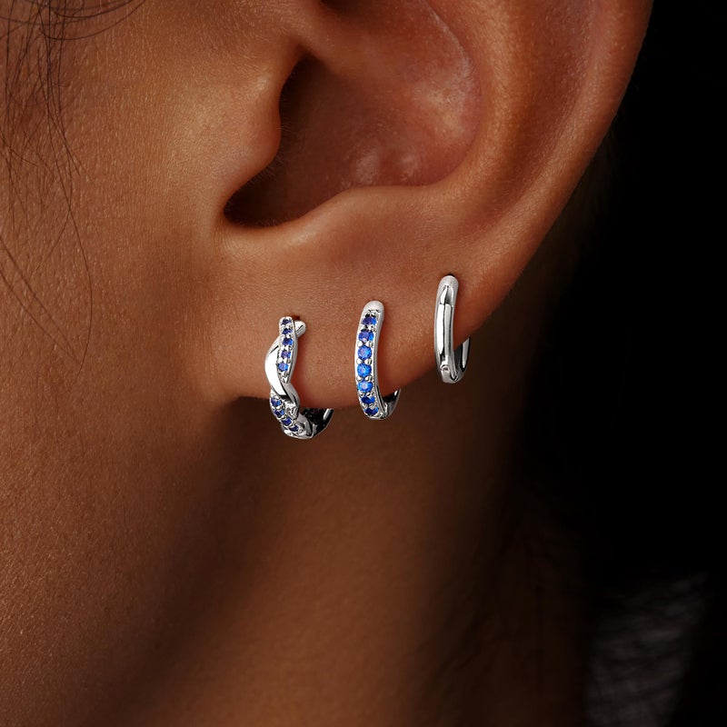 Inerney Sterling Silver Sapphire Huggie Hoop Earrings Set for Women, Dainty Small Royal Navy Blue Earring Hypoallergenic Jewelry for Multiple Piercings, Trendy Twisted Hoops September Birthstone Gift - Image 4