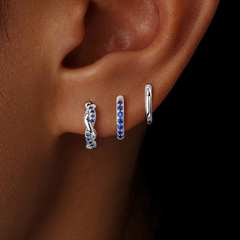 Inerney Sterling Silver Sapphire Huggie Hoop Earrings Set for Women, Dainty Small Royal Navy Blue Earring Hypoallergenic Jewelry for Multiple Piercings, Trendy Twisted Hoops September Birthstone Gift - Image 2