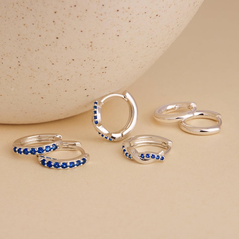 Inerney Sterling Silver Sapphire Huggie Hoop Earrings Set for Women, Dainty Small Royal Navy Blue Earring Hypoallergenic Jewelry for Multiple Piercings, Trendy Twisted Hoops September Birthstone Gift - Image 5