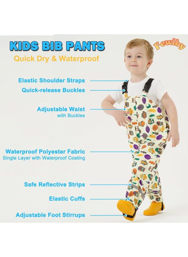 Fewlby Toddlers Waterproof Rain Bib Pants, Boys Rain Pants Kids Cartoon Rain Trousers Lightweight Mud Pants Rainwear - Image 3
