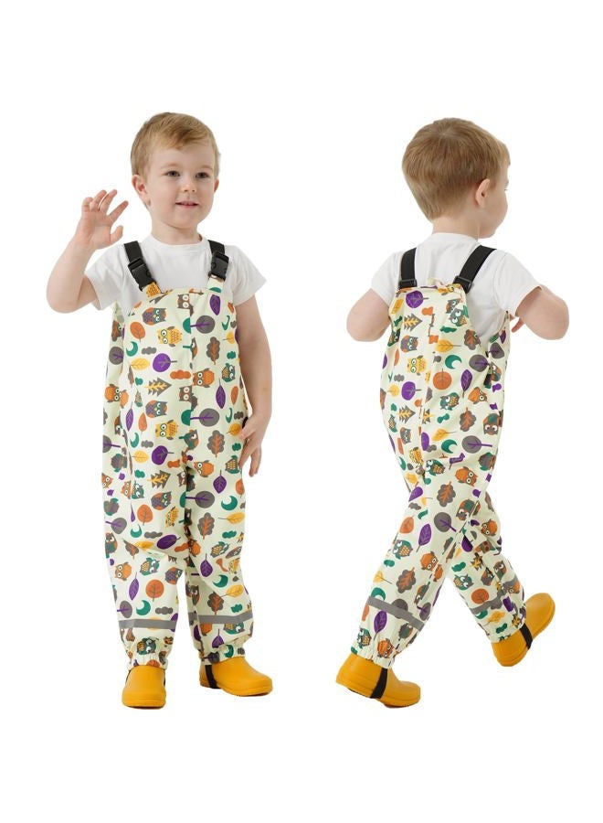 Fewlby Toddlers Waterproof Rain Bib Pants, Boys Rain Pants Kids Cartoon Rain Trousers Lightweight Mud Pants Rainwear - Image 1