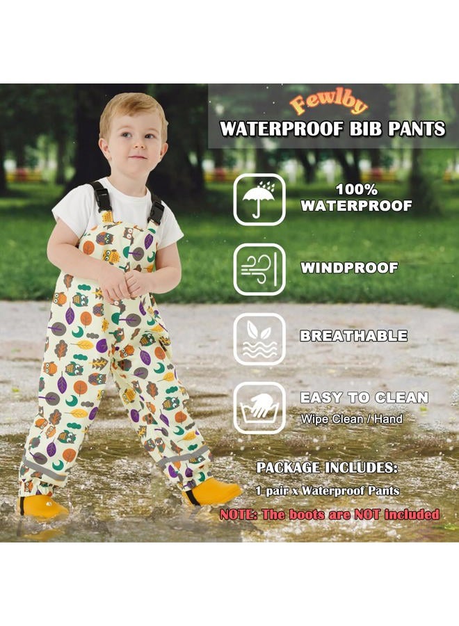 Fewlby Toddlers Waterproof Rain Bib Pants, Boys Rain Pants Kids Cartoon Rain Trousers Lightweight Mud Pants Rainwear - Image 2