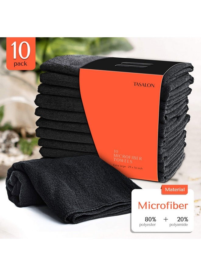 TASALON - TASALON Microfiber Hair Towel - 10 Pack - Salon Towels - Quick Dry Microfiber Towels - 29 x 16 Inches Ultra-Soft Microfiber Towel for Hair, Facial Towels with Soft Absorbant - Black - Image 1