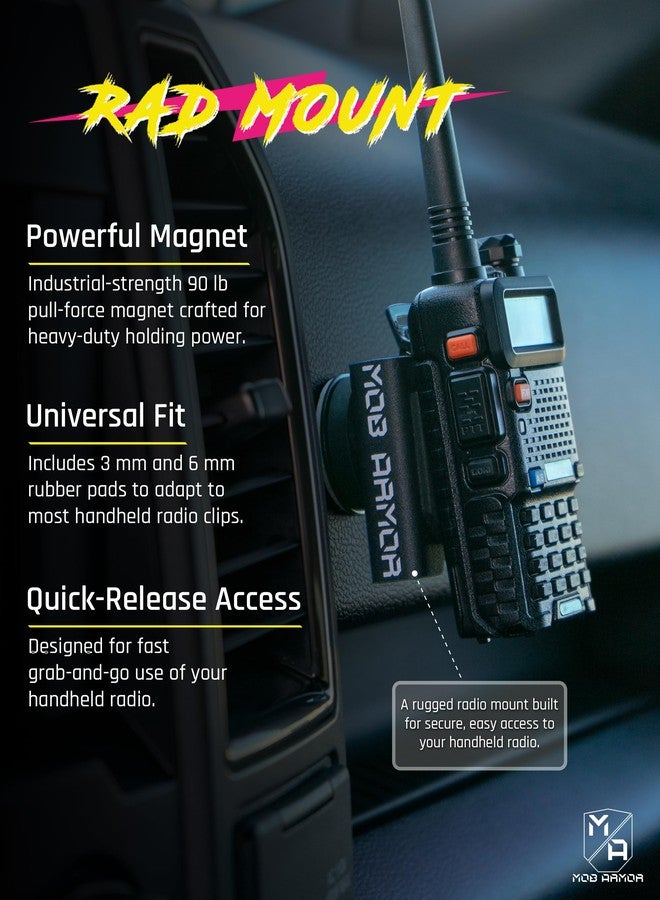 Mob Armor Rad Mount - Car Radio Dual Magnetic Mounting Kit for Handheld CB & VHF Radios Hand Mic Holder Microphone Bracket with Base - Image 2