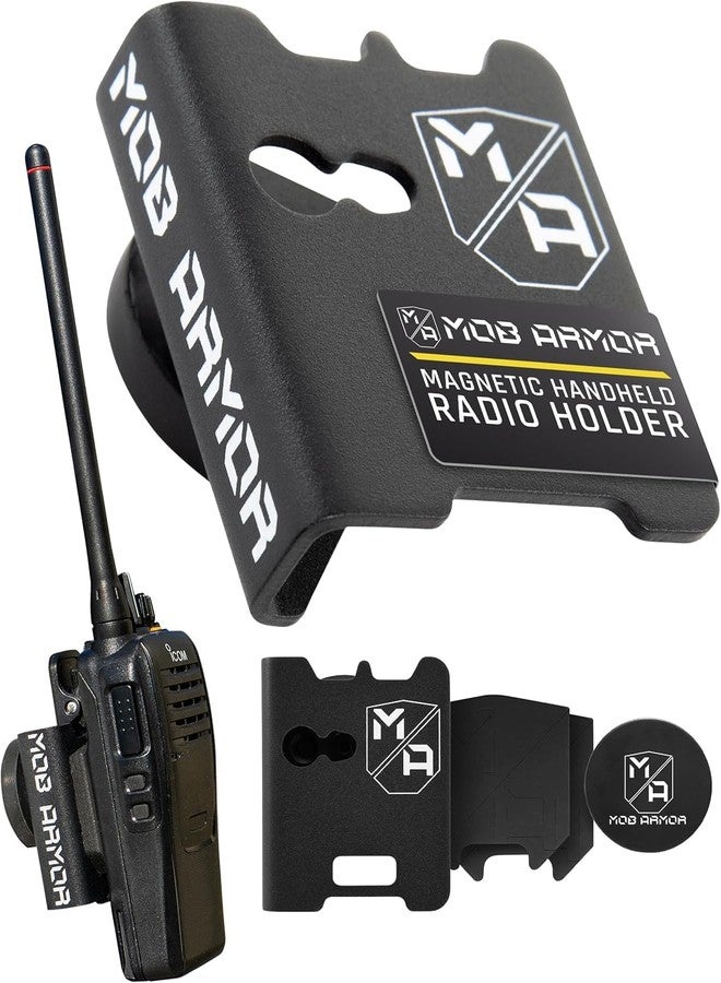 Mob Armor Rad Mount - Car Radio Dual Magnetic Mounting Kit for Handheld CB & VHF Radios Hand Mic Holder Microphone Bracket with Base - Image 1