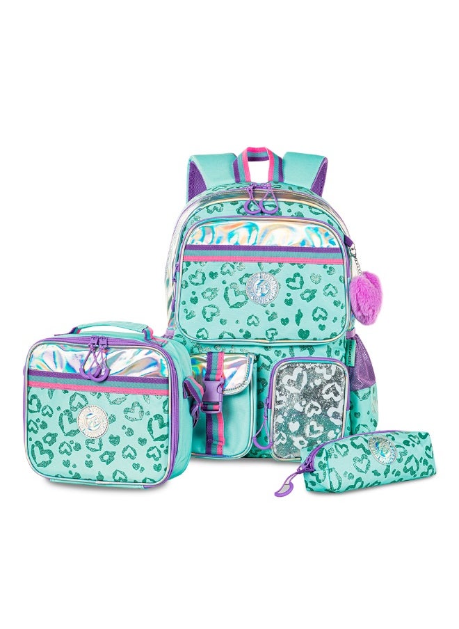 Eazy Kids Eazy Kids 17" School Bag Set of 3 w/ Lunch Bag and Pencil Pouch - Love Green  - Image 1