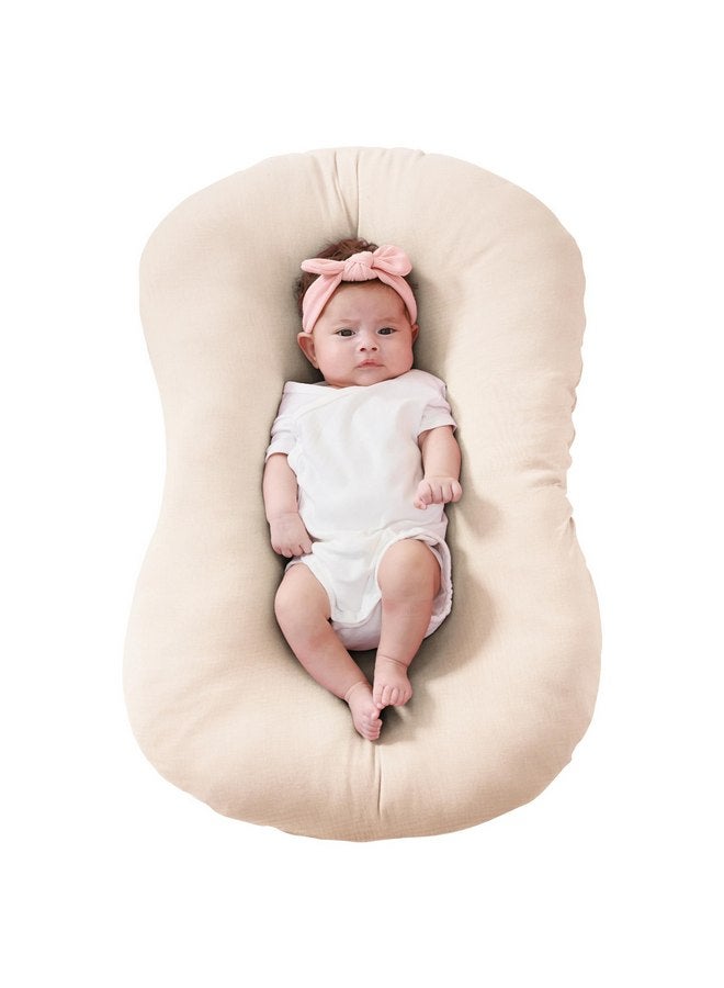 FUNUPUP Muslin Baby Lounger Cover Compatible with Snuggle Me Lounger, Infant Lounger Pillow Cover for Newborn, Removable Newborn Lounger Cover for Boys and Girls, Beige - Image 1