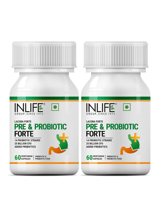 INLIFE Prebiotic and Probiotics Forte Supplement for Men & Women 25 billion CFU with 14 Strains | Digestion Gut & Immunity Health Supplement - 60 Vegetarian Capsules (2 Pack) - Image 1