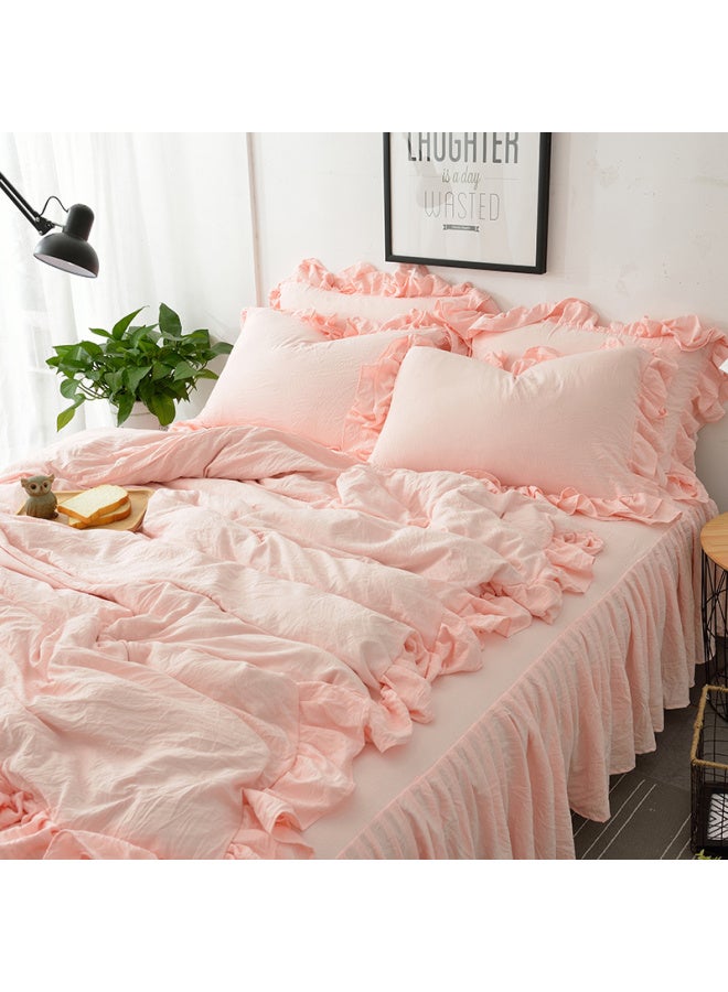 Generic # 7N Washed Cotton Quilt Cover Single Piece Three Four Pieces Solid Color Single Dormitory Double 1.8x 2.2 Pure Cotton Quilt Cover-Color:Washed Cotton Jade Color [class A Maternal And Infant Grade Fabric, Super Soft And Soft]-Specifications:1.8m Bed Skirt Four-piece Set (quilt Cover 2.0*2.3) - Image 1