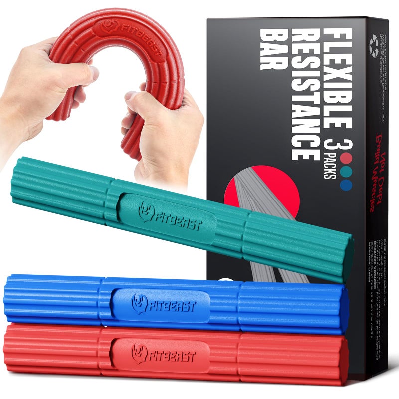 FitBeast Hand Exerciser Bars for Physical Therapy - Relieves Tendonitis Pain & Improve Grip Strength, Injury Recovery, Forearm (3 Piece Set - Green Blue Red) - Image 1