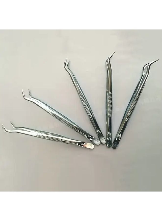 Extended Thickened Stainless Steel Tweezers Set Of 5 Tools Silvery Color For Servicing Clamps - Image 1