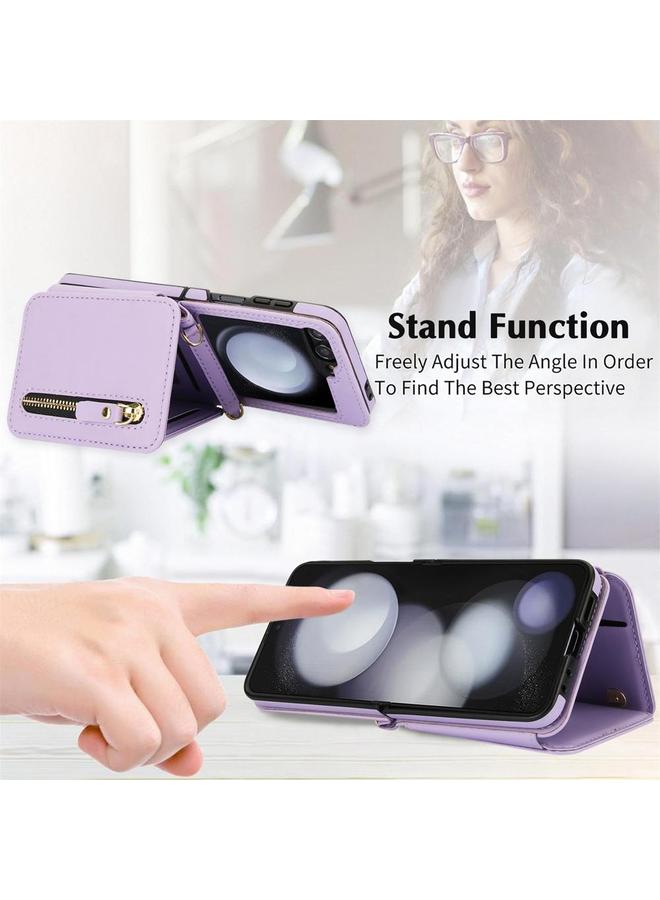 إيروريكس جراب لهاتف Samsung Galaxy Z Flip5 مزود بسحاب مزدوج وحقيبة بطاقات قابلة للطي - Image 5