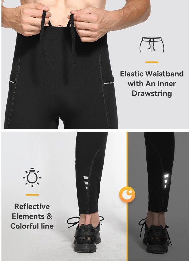 BALEAF Men's Water Resistant Thermal Running Tights Fleece Lined Pants Pockets Cycling Leggings Outdoor Cold Weather, Black, XL - Image 5