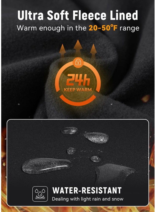 BALEAF Men's Water Resistant Thermal Running Tights Fleece Lined Pants Pockets Cycling Leggings Outdoor Cold Weather, Black, XL - Image 3