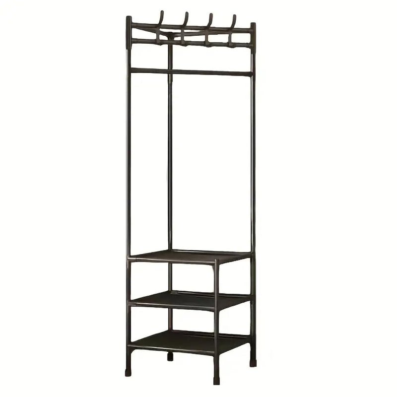 FEELING MALL FEELING MALL Modern Clothing Rack for Hanging Clothes L Shaped Garment Rack with Slide Baskets Adjustable Shelves Metal Clothing Rack for BedroomCorner Black  - Image 2