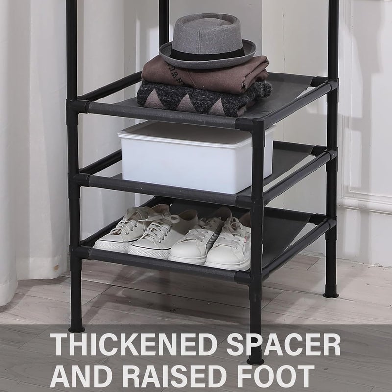FEELING MALL FEELING MALL Modern Clothing Rack for Hanging Clothes L Shaped Garment Rack with Slide Baskets Adjustable Shelves Metal Clothing Rack for BedroomCorner Black  - Image 4