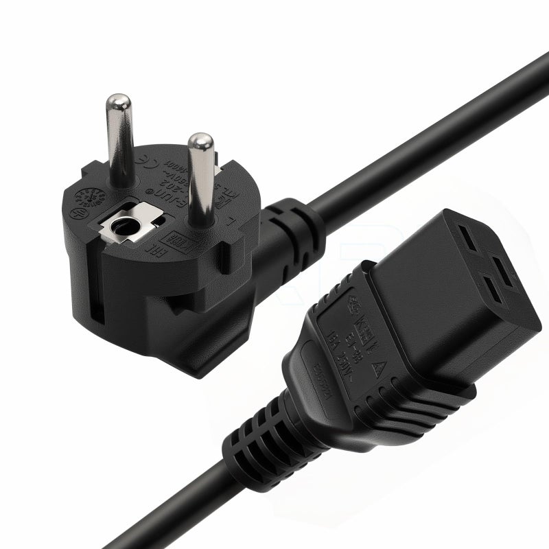 DRRI Europe Schuko Plug CEE 77 Plug 16A 250V to IEC 60320 C19 Power Cord for Servers PDU PC Computers Monitors 6ft - Image 2