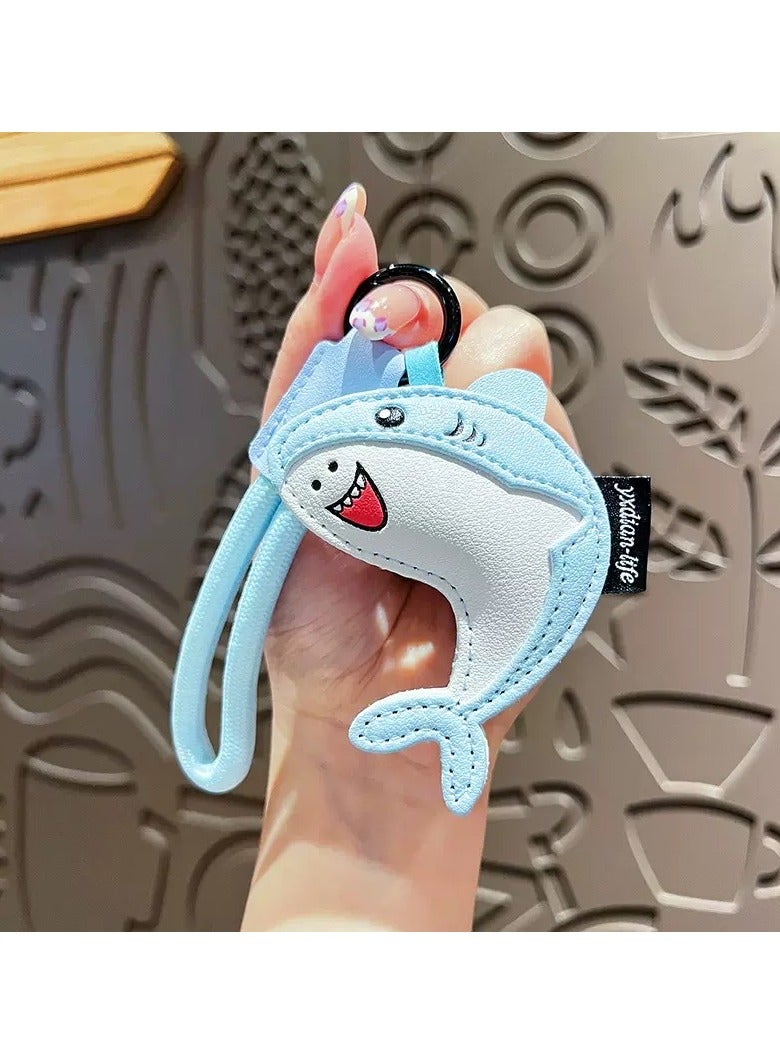 Cartoon keychain, cute marine animal leather keychain accessories, wallet handbag decoration bag accessories (shark)  - Image 1