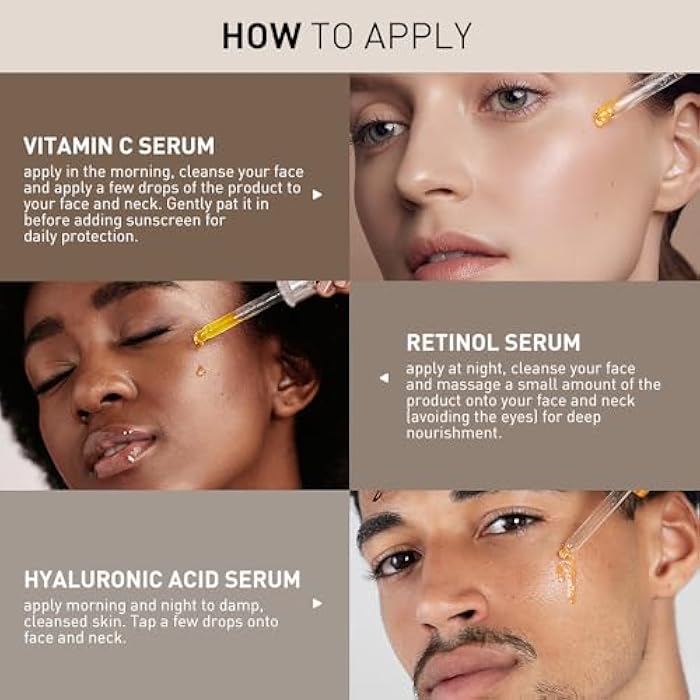 Aiwei Facial Serum Set - Includes Vitamin C, Retinol & Hyaluronic Acid - Improve Skin Texture, Glow & Hydration - Day and Night Face Serums for All Skin Types - Image 5
