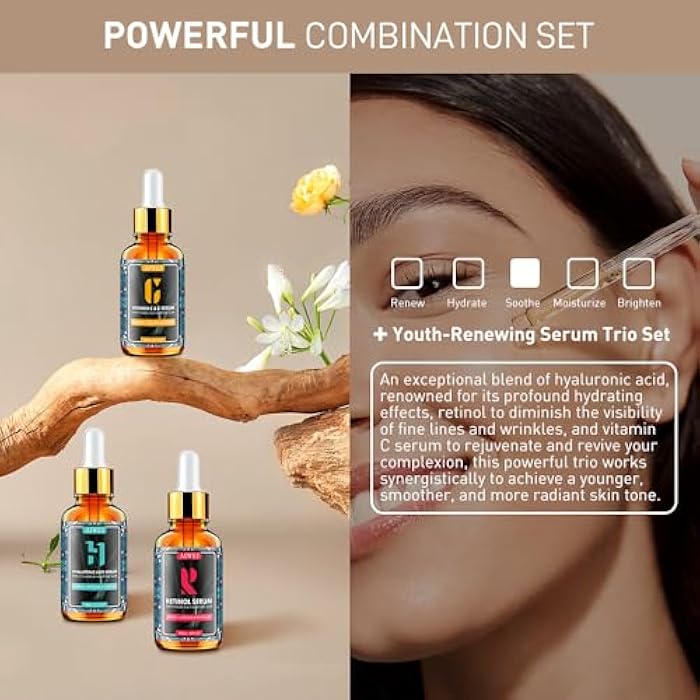 Aiwei Facial Serum Set - Includes Vitamin C, Retinol & Hyaluronic Acid - Improve Skin Texture, Glow & Hydration - Day and Night Face Serums for All Skin Types - Image 2