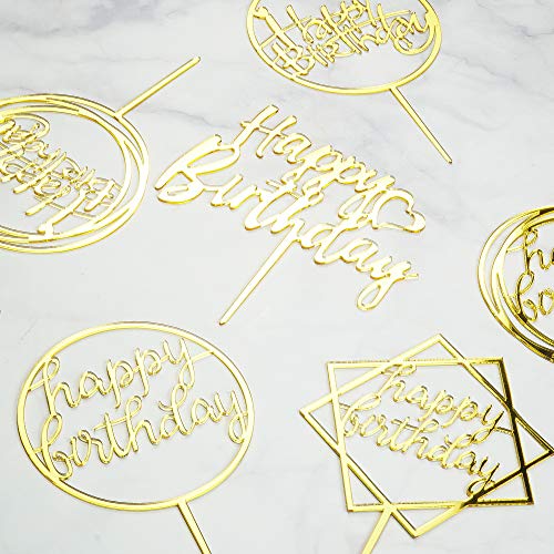 LetsCake 6-Pack Gold Cake Topper Set, Double-Sided Glitter, Acrylic Happy Birthday Cupcake Toppers, Birthday Decorations for Children or Adults. - Image 2