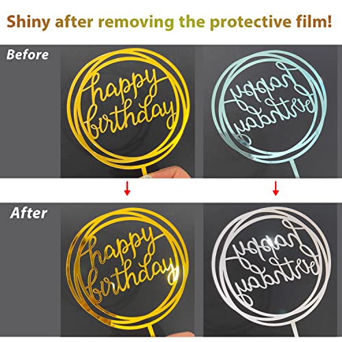 LetsCake 6-Pack Gold Cake Topper Set, Double-Sided Glitter, Acrylic Happy Birthday Cupcake Toppers, Birthday Decorations for Children or Adults. - Image 4