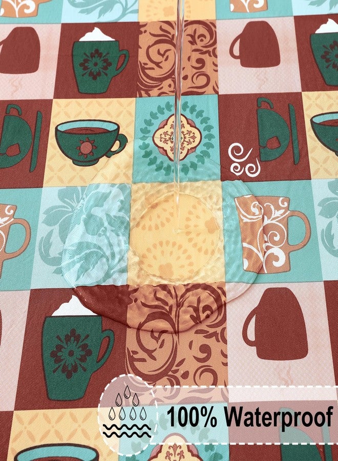 misaya Round Fitted Tablecloth with Elastic Edge, 100% Waterproof Oil Proof Plastic Table Cover, Vinyl Flannel Backed Tablecloth Fits 36"-44" Round Tables for Dinner, Outdoor, Picnic, Patterned Cups - Image 3