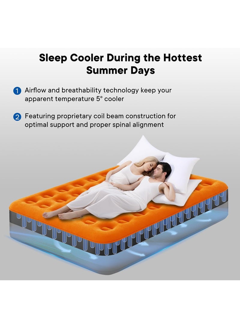 FLYROAD Inflatable bed, 450 kg load-bearing air mattress, 25 cm height increase, foldable air mattress, built-in pump, suitable for camping, guest bed, travel, 199*100*25cm - Image 2