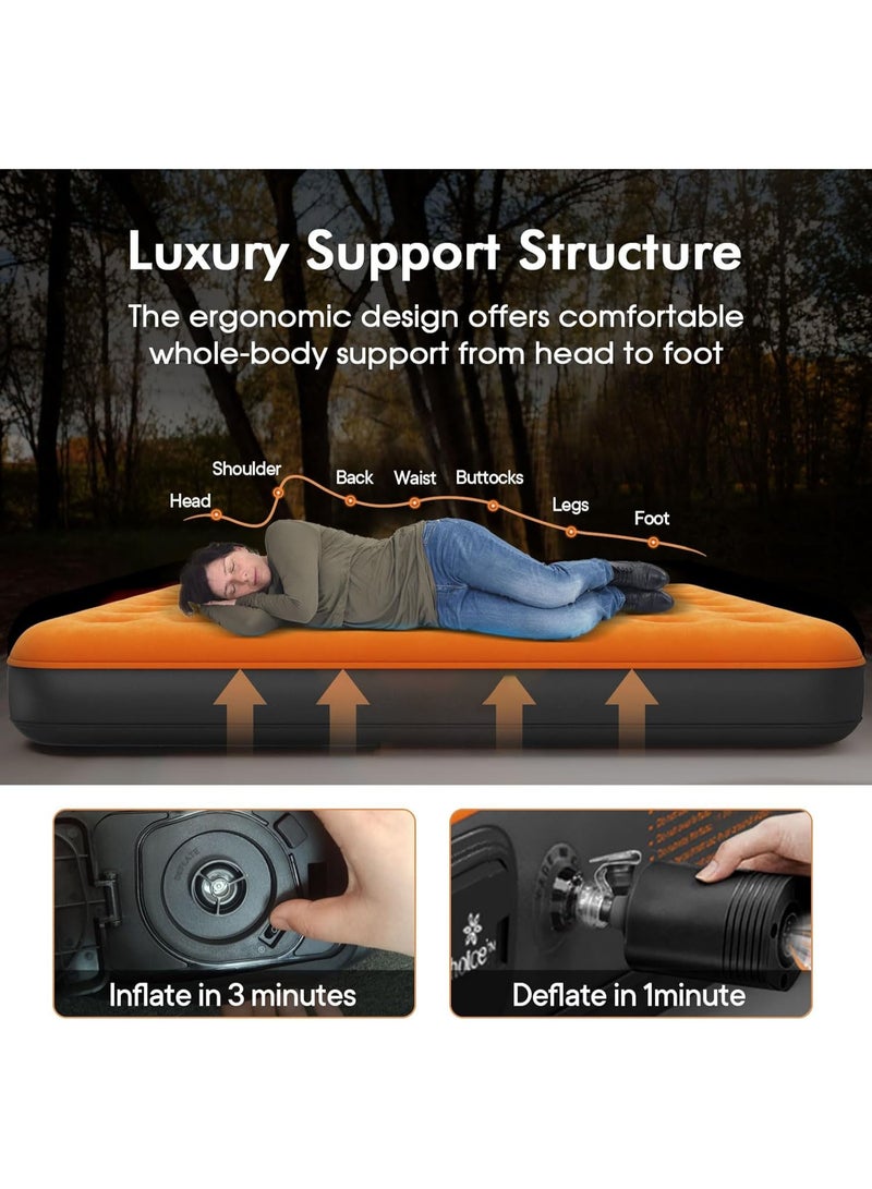 FLYROAD Inflatable bed, 450 kg load-bearing air mattress, 25 cm height increase, foldable air mattress, built-in pump, suitable for camping, guest bed, travel, 199*100*25cm - Image 4