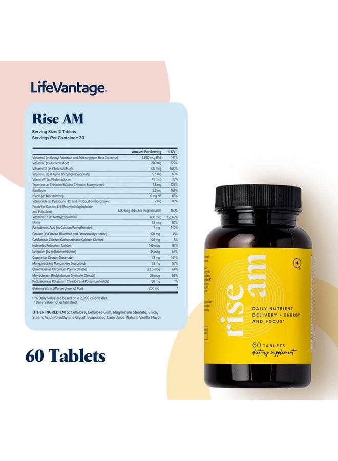 LifeVantage لايف فانتاج® رايز إيه إم™ - مكمل متعدد المغذيات المتقدم مع توصيل المغذيات في الوقت المناسب™ - يدعم الطاقة والتركيز والتفعيل اليومي - أقراص مغطاة بالفانيليا سهلة البلع - (60 قرص)  - Image 2