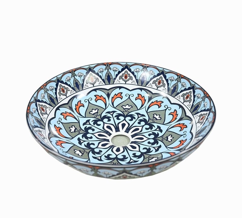 OBLONG Table Top Wash Basin Wash Basin Countertop Tabletop Ceramic Bathroom Sink Vessel Sink Over Counter Marble Wash Basin For Bathroom Moroccan Round 41 x 41 x 125 1 M005