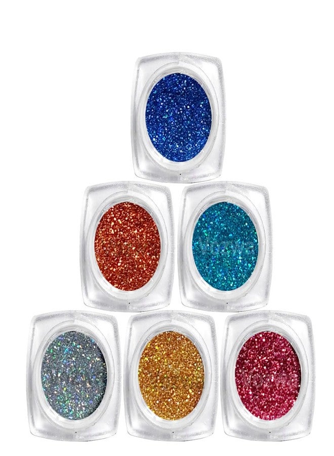 Vozwa Holographic Eye Shadow Glitter Powder (Golden + Silver + Red + Copper + Sky Blue + Blue) - Image 1