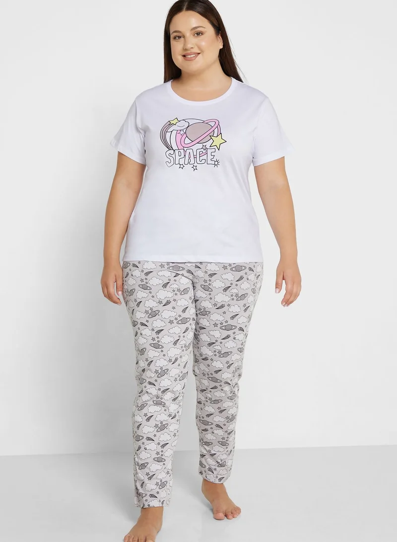 Ginger Plus Graphic Nightwear T-Shirt And Pyjama Set
