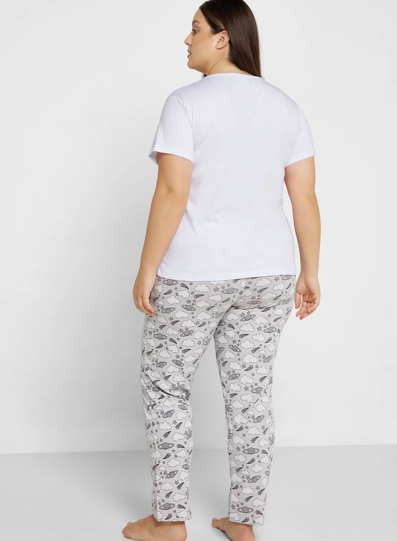 Ginger Plus Graphic Nightwear T-Shirt And Pyjama Set