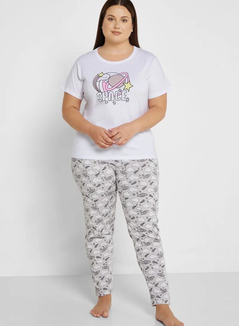 Ginger Plus Graphic Nightwear T-Shirt And Pyjama Set