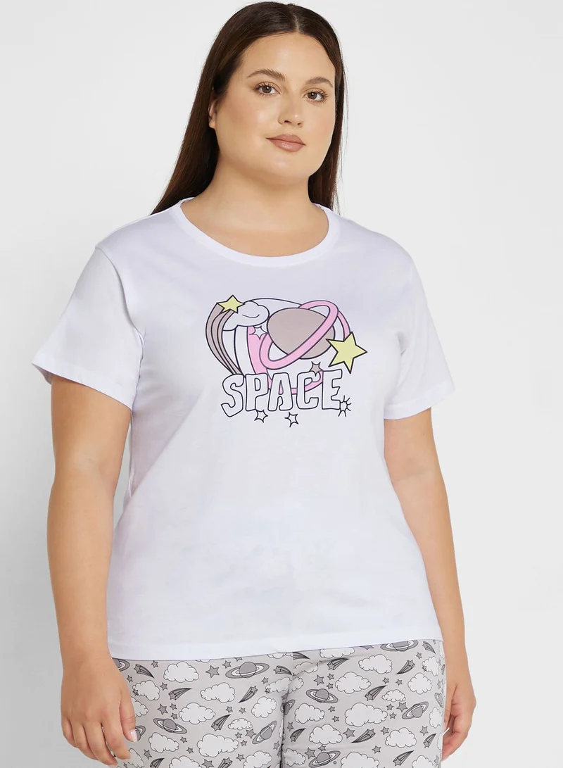 Ginger Plus Graphic Nightwear T-Shirt And Pyjama Set