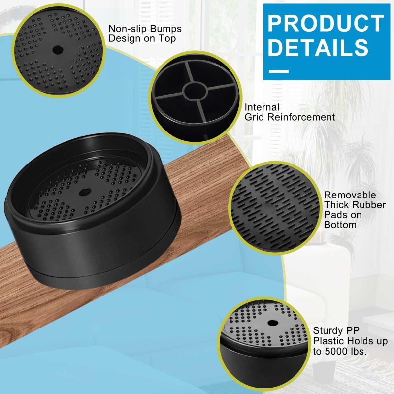 EGTTGIN Bed Risers 1 inch, 2 inch, 3 inch, 4 inch Heavy Duty, Adjustable Furniture Riser for Table Desk Couch Sofa Chair Refrigerator Washing Machine, Stackable Bed Raisers Blocks (Black 4 Pack, 1 inch) - Image 5