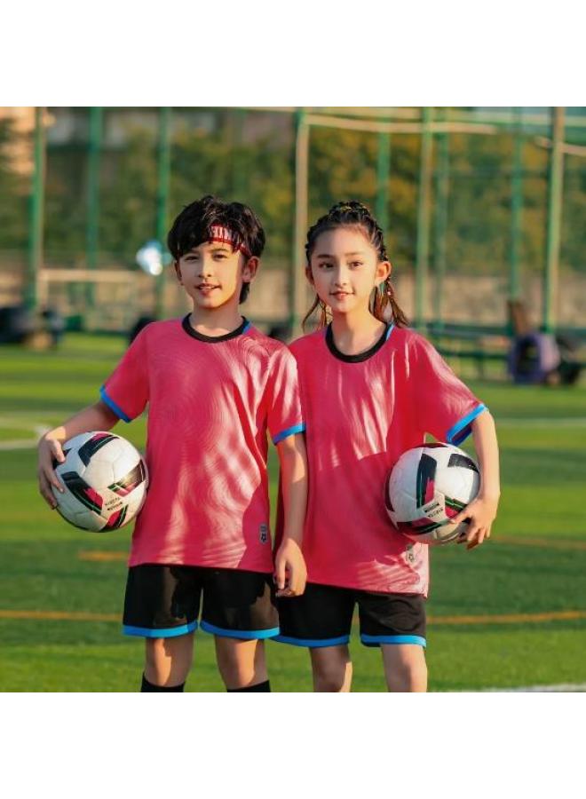 8866 Rose Red Children's Football Uniform Set Quick-drying Kindergarten Primary And Secondary School Students Training Camp Short-sleeved Clothing Women's Printed Team Uniform