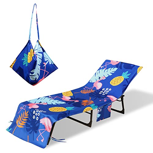 THOVSMOON THOVSMOON Beach Lounge Chair Towel CoverSoft Microfiber Chaise Lounge Towel Cover Patio Pool Chairs Cover with Side Pockets80 x 26 Chair Cover for BeachPool Sunbathing Holiday Flamingo 