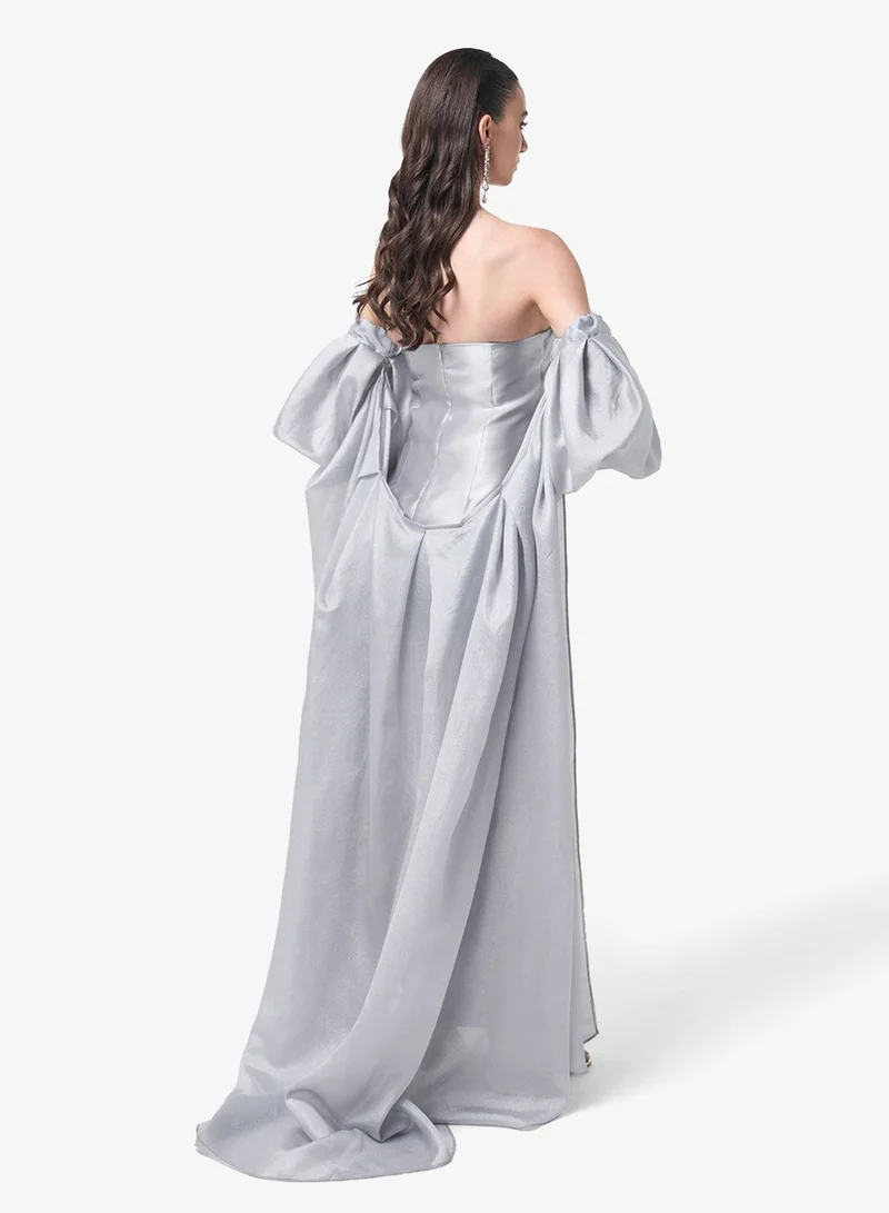 Threadz by Ajooni  Off Shoulder Mesh Detail Maxi Dress for Women | Best Price UAE