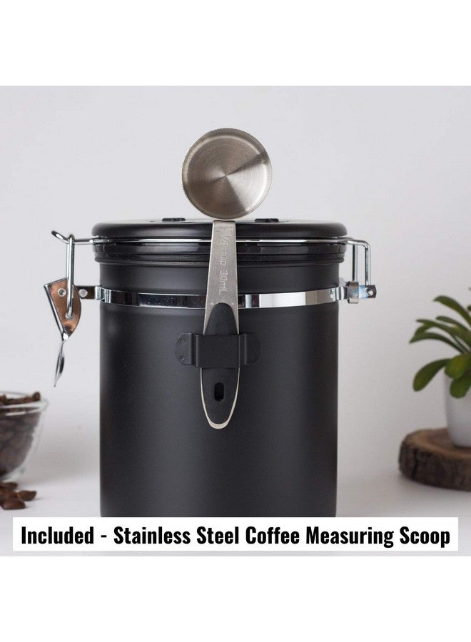 InstaCuppa حاوية قهوة إنستا كوبا من الفولاذ المقاوم للصدأ، حاوية محكمة الإغلاق مع جرة تتبع التاريخ، صمام إطلاق CO2 وملعقة قهوة، 500 جرام، أسود - Image 4