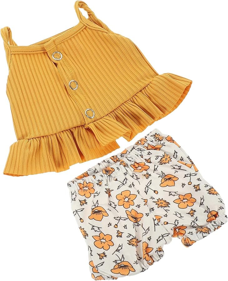 بدلة الكاميسول والسراويل القصيرة المزهرة لدمى البنات مقاس 18 بوصة من القماش الناعم القابل للغسل - Image 1