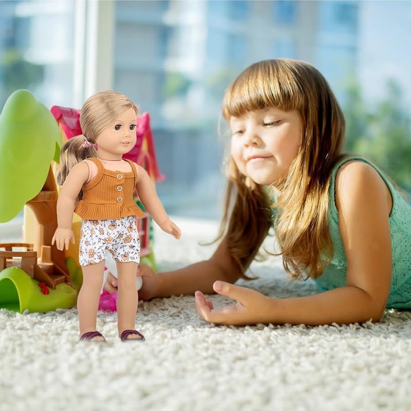 بدلة الكاميسول والسراويل القصيرة المزهرة لدمى البنات مقاس 18 بوصة من القماش الناعم القابل للغسل - Image 4