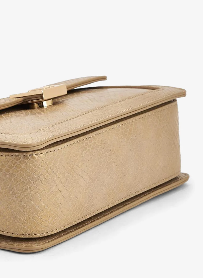 Flora Bella By Shoexpress GOLD Textured Crossbody Bag with Detachable Shoulder Strap for Women | Best Price UAE