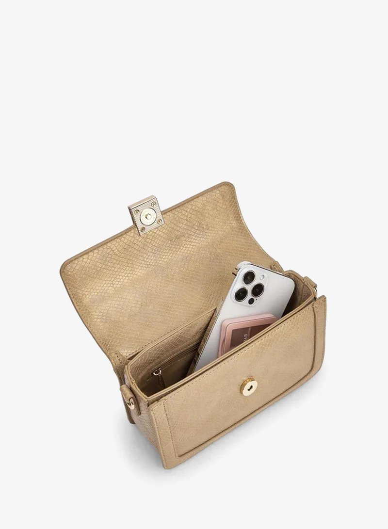 Flora Bella By Shoexpress GOLD Textured Crossbody Bag with Detachable Shoulder Strap for Women | Best Price UAE