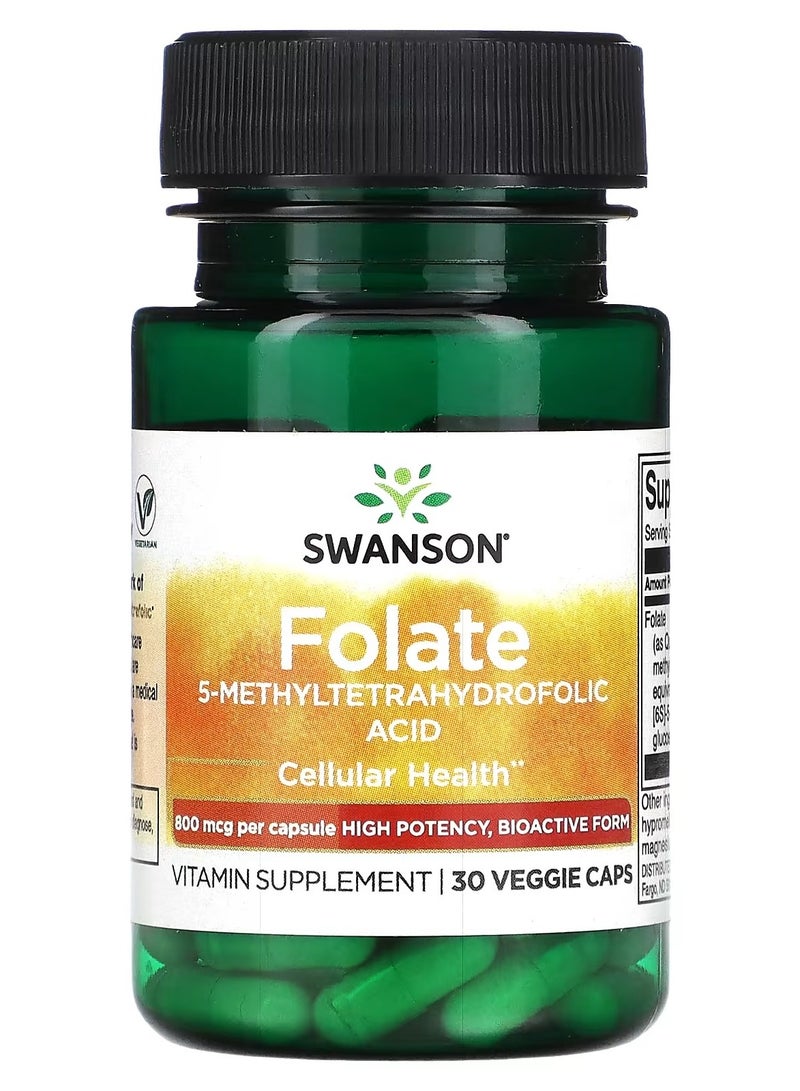 Swanson, Folate, 5-Methyltetrahydrofolic Acid, 800 mcg, 30 Veggie Caps