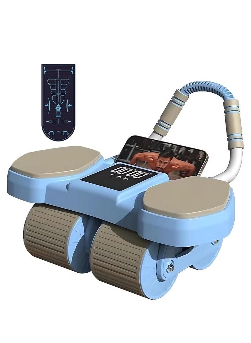 بريمو بلس عجلة تمارين دوارة للبطن مع دعامة للكوع مزوده بشاشة توقيت و حامل جوال مع سجادة عجلة اليوجا هادئة وغير قابلة للانزلاق لتمارين البيلاتس وكمال الأجسام، - Image 2