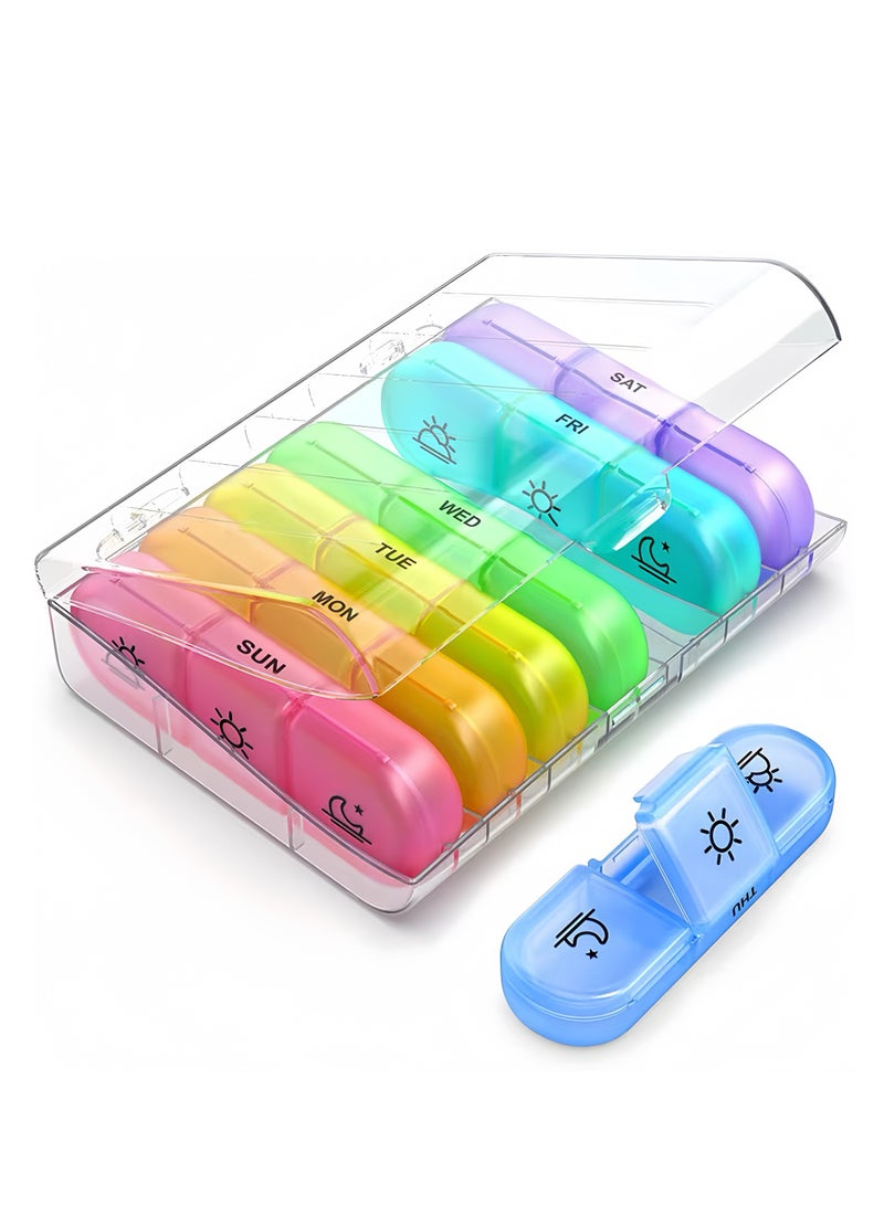 Lee Yon Weekly Pill Organizer 3 Times A Day ,Portable 7 Day Pill Box Case with Large Separate Compartments to Hold Medication, Vitamins, Fish Oil and Supplements, Multicolour - Image 1
