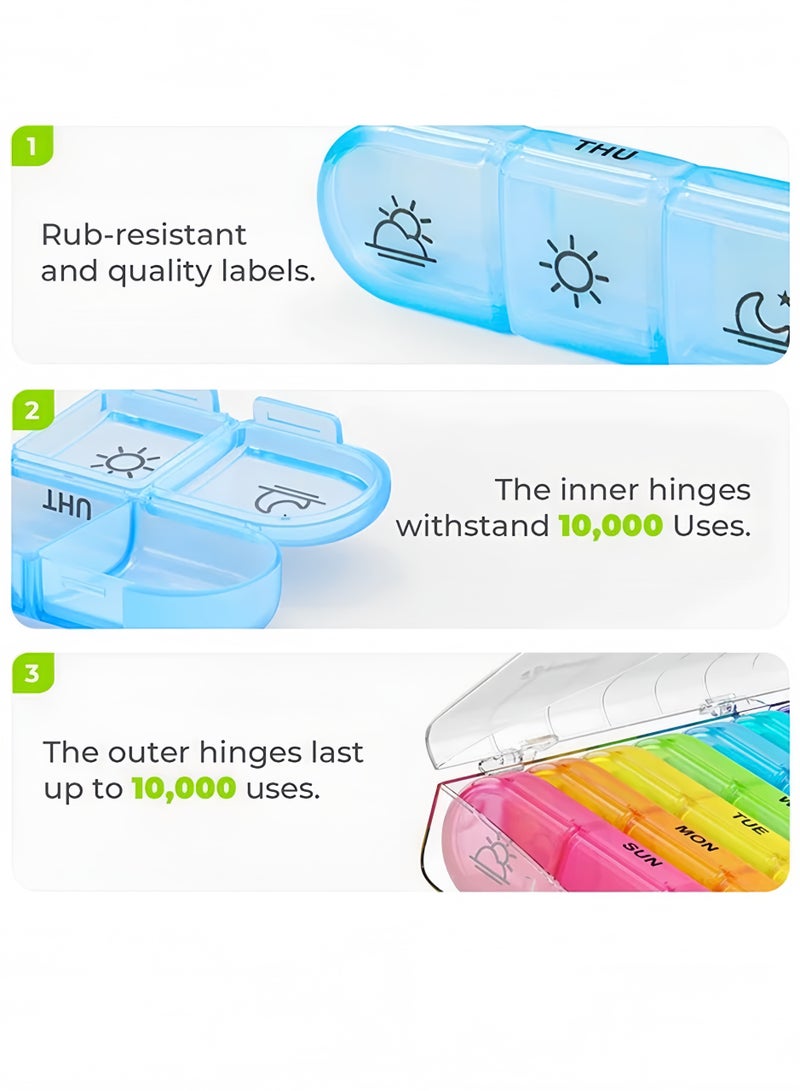 Lee Yon Weekly Pill Organizer 3 Times A Day ,Portable 7 Day Pill Box Case with Large Separate Compartments to Hold Medication, Vitamins, Fish Oil and Supplements, Multicolour - Image 4